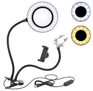 Лупа-лампа Kromatech бестеневая 10x, 110 мм, на прищепке, с держателем «третья рука», подсветкой (72 LED) и пультом SL-22155A, изображение 1